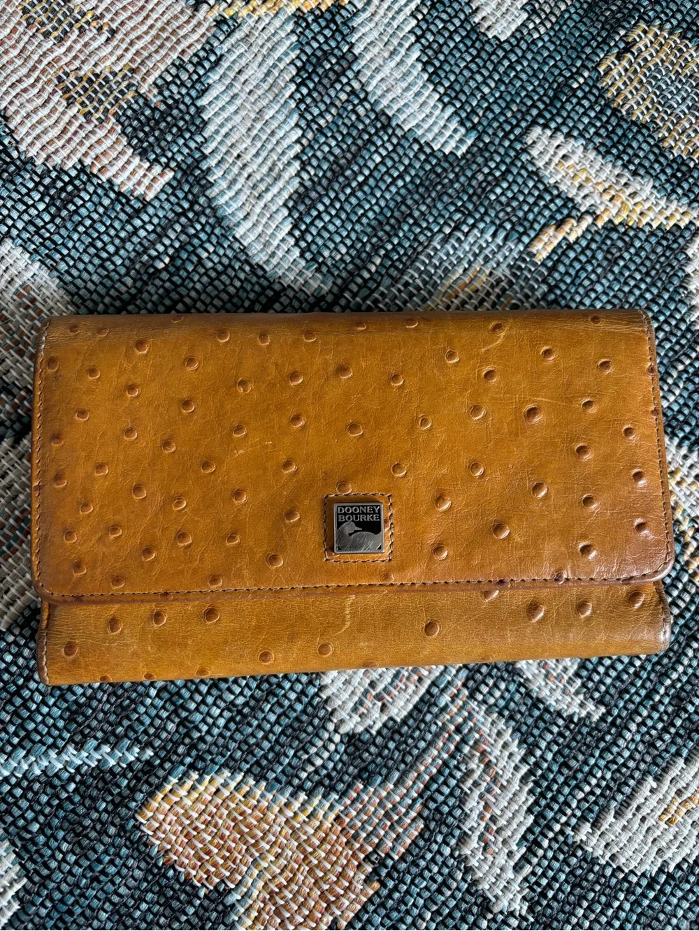 Vintage Dooney & Bourke Ostrich Collection Checkbook Organizer Wallet Billfold